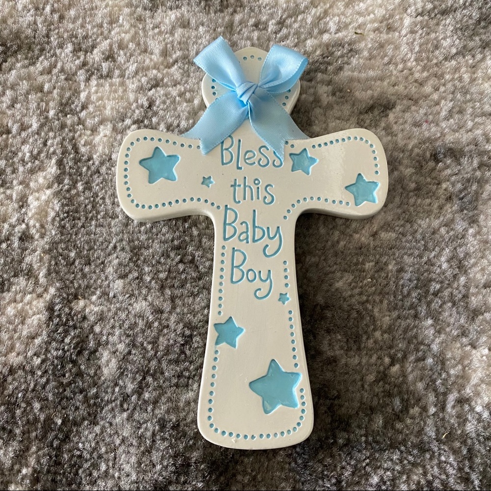 Bless This Baby Boy Cross Wall Art